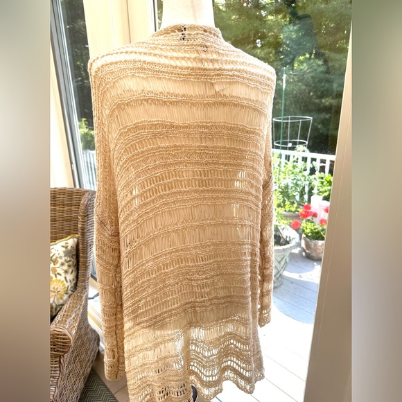 Anthropologie Akemi + Kim One Size Crochet Macrame Neutral Cardigan Wrap in Tan - Picture 6 of 13